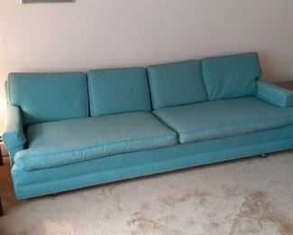 005 MidCentury Aqua and Beige Sofa