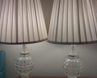 06 Classic Pair of Crystal Lamps with Silk Lamp Shades