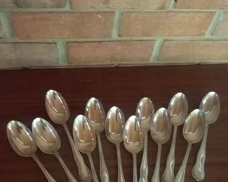 15 Twelve Large Sterling Silver Serving Spoons