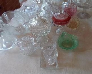 56 Large Assortment of Glass and Crystal Serving Pieces