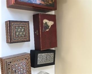 Wood and enamel and glass boxes