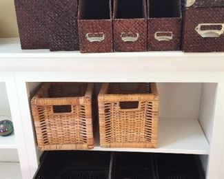 Wicker and rattan boxes and magazine holders.