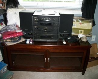 TV Stand, Sharp Compact Disk Stereo Music System