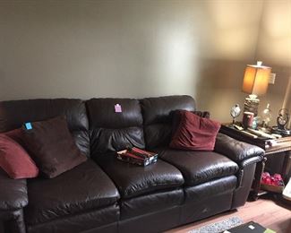 Couch, Pillows, Side Table, Lamp
