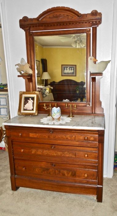 Eastlake Marble Topped Chest with Mirror