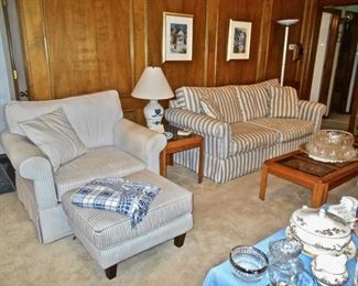 Haverty's Chair & Ottoman, Striped Sofa
