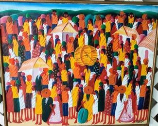 Laurent Casimir (1928-1990), Haitian, 20th Century, "The Market", Oil on canvas, 20x23
