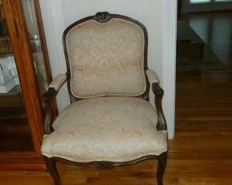 Wood framed arm chair (one of a pair)