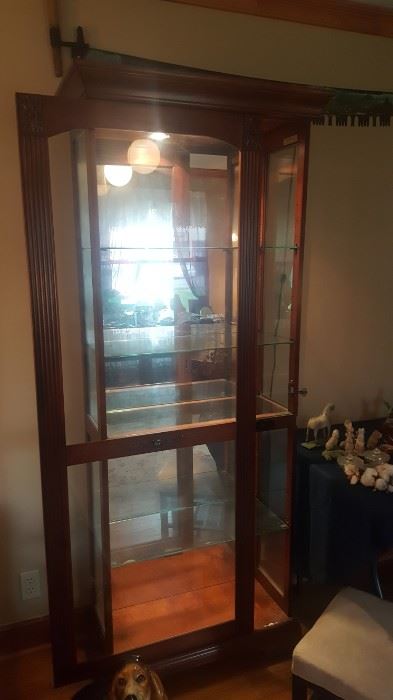 Very nice curio cabinet...with light...and how awesome the door slides to open!