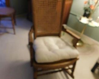 Cane back seat & back solid wood rocking chair with pad