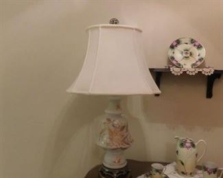 Painted ceramic lamp with shade