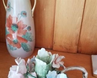 Poppy pitcher & capodimonte floral arrangement 