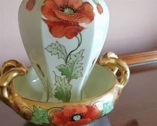 Stouffer hand painted Poppy bowl & B and C hand painted vase