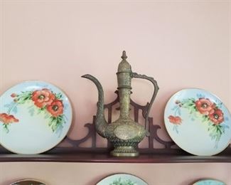 Brass pitcher & poppy china