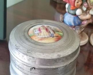 Antique hand painted center silver container