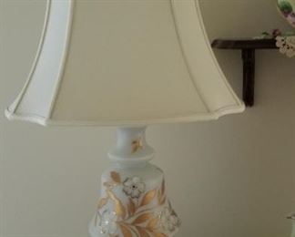 Painted ceramic and brass lamp with shade