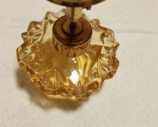 Antique IRice yellow glass perfume bottle with glass covered rose atomizer (no bulb)