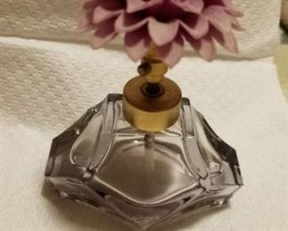 Vintage glass perfume bottle with floral atomizer (no bulb)