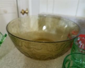 Large amber colored transparent glass bowl