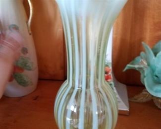 Yellow Vaseline and milk glass vase