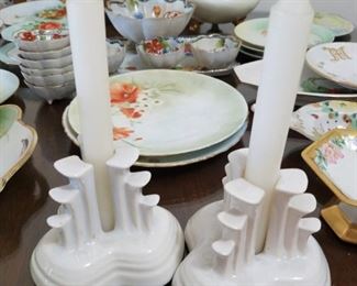 White porcelain Deco style candle holders