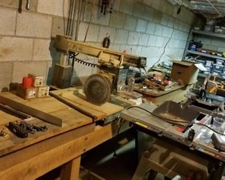 workshop tools, power saws, grinders, sanders