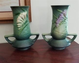 pair Roseville vases