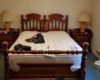 bedroom set: head/footboard, pair night tables and matching tall dresser