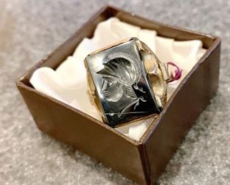 10k Victorian Hematite Intaglio Ring