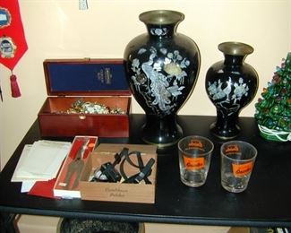 Asian MOP Abalone Inlay Vases