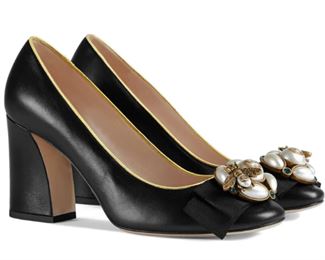 Gucci - Bee Embellished Leather Pumps, Size 39