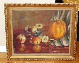 2 Sided Painting -  Front shows Still Life Oil on Canvas Signed N. Stunte - Backside Has Portrait of Woman - 