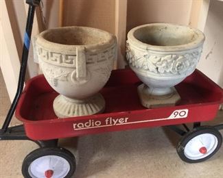 Radio Flyer 90 Wagon and two concrete planters - planters are sold