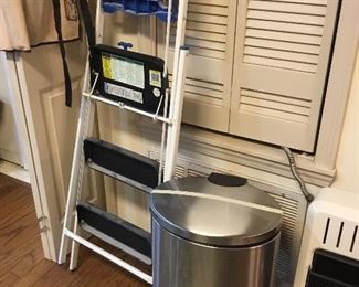 Trash can with lid, ladder