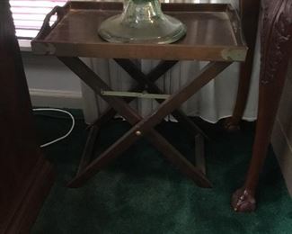 Small tray table with art glass bowl