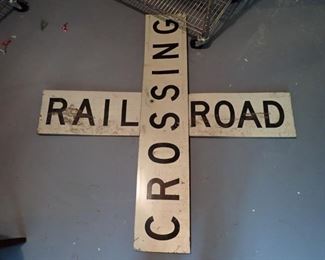 ORIGINAL METAL RAIL ROAD CROSSING SIGN