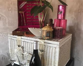vintage picnic, thai bronze flatware, wine fridge