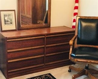 walnut dresser, oak and leather executive chair