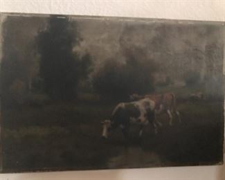 very old oil on canvas, contented cows