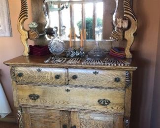 Beautiful walnut serving buffet with mirror