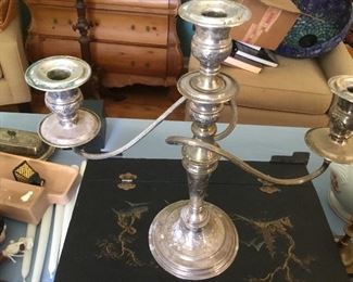 One of a pair of vintage silver plate candelabra