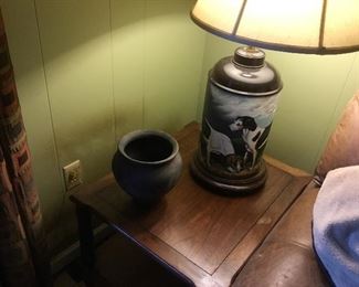 Large painted lamp and more rake pottery