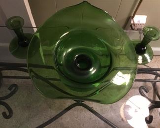 Wonderful art glass center bowl and matching candlesticks.