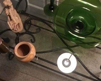 Wrought iron and glass coffee table
