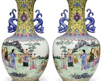 LOT #7005 - PAIR OF CHINESE REPUBLIC PERIOD ENAMELED VASES