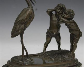 LOT #7047 - MORATH BRONZE WITH CHERUBS ON MARBLE BASE