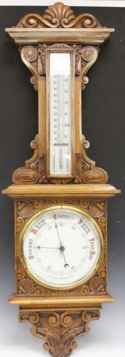 LOT #7110 - EARLY CARVED WALL BAROMETER, 38" L