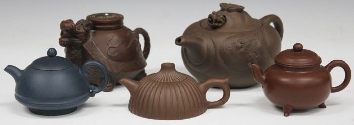 LOT #7247 - LOT OF (5) VINTAGE CHINESE CLAY TEAPOTS