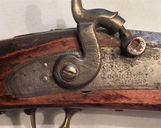 Antique Rifle. Henry Parker Warranted, Pair of Game Birds Engraved, Octagonal Barrel, 57 1/2" overall length, 41 1/2" barrel length, brass butt pad. 