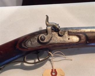 Antique Rifle. Geo Goulcher Engraved, Octagonal Barrel, 55" overall length, 40" barrel length, brass butt pad. 